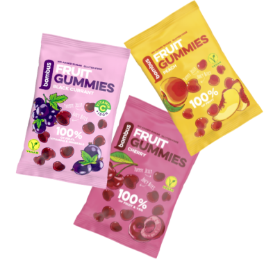 Želejkonfektes BOMBUS FRUIT ENERGY GUMMIES, 35 g