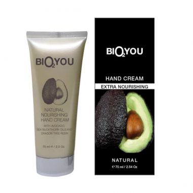 Dabīgs barojošs roku krēms ar avokado, smiltsērkšķu eļļām un pūķkoka sveķiem Bio2you, 75 ml