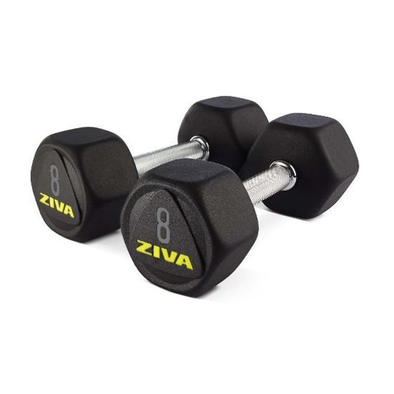 Hanteles ZIVA SL PREMIUM HEXAGON VIRGIN RUBBER, profesionālās, pāris