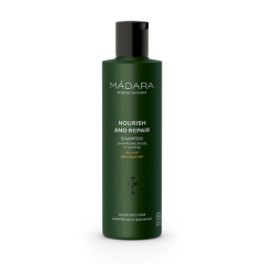 Nourish and Repair šampūns 250ml, Madara – bagātīgs šampūns ar nātru un cidoniju ekstraktiem, kas maigi attīra, atjauno un stiprina matus, piešķirot tiem veselīgu spīdumu.
