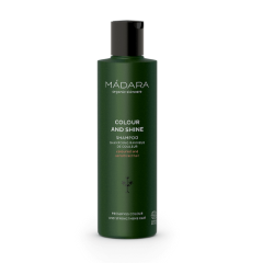 Colour and Shine šampūns 250ml, Madara – maigi attīrošs un mitrinošs šampūns ar linsēklu un zirgkastaņas ekstraktiem, kas pasargā krāsotus matus un piešķir ilgstošu spīdumu.