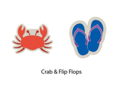 Tuva GAMMA String Things Crab/Flip Flops vibrācijas slāpētāju fotogrāfija uz balta fona — jautri un praktiski tenisa raketes aksesuāri ar krabja un čību dizainu, komplektā 2 gabali