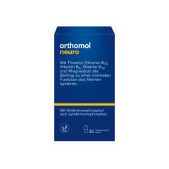 Orthomol Neuro – Nervu sistēmas atbalsta uztura bagātinātājs ar B grupas vitamīniem, magniju un omega-3 taukskābēm kognitīvajai funkcijai un nervu veselībai.